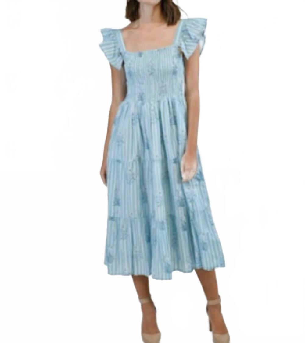 NEW VICTORIA DUNN kale short sleeve dress in bluebell stripe
